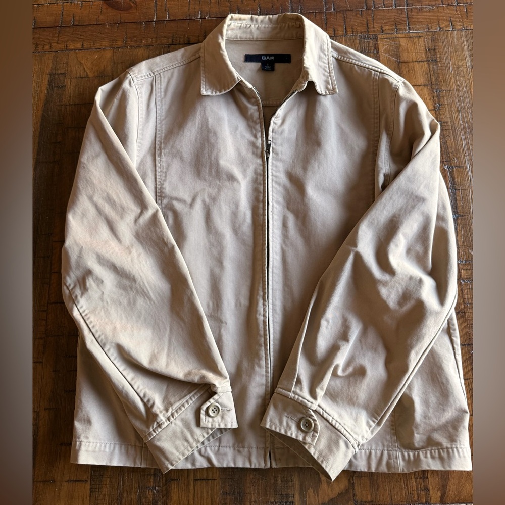 GAP Khaki Zip Jacket Men’s Small Minimalist Normcore Lightweight Beige Classic